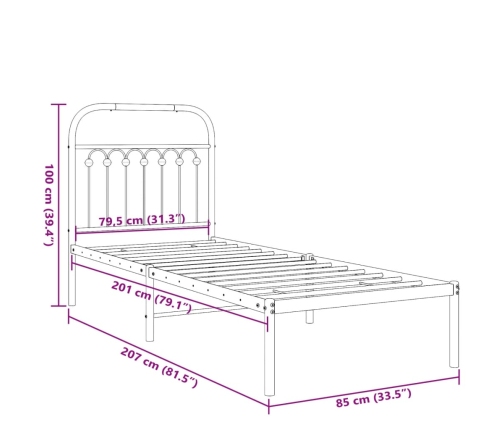 Estructura cama sin colchón con cabecero metal blanco 80x200 cm