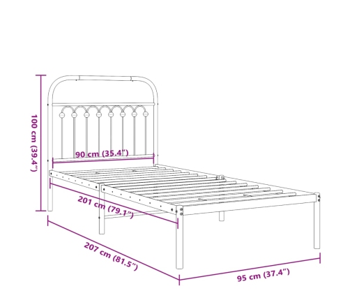 Estructura cama sin colchón con cabecero metal blanco 90x200 cm