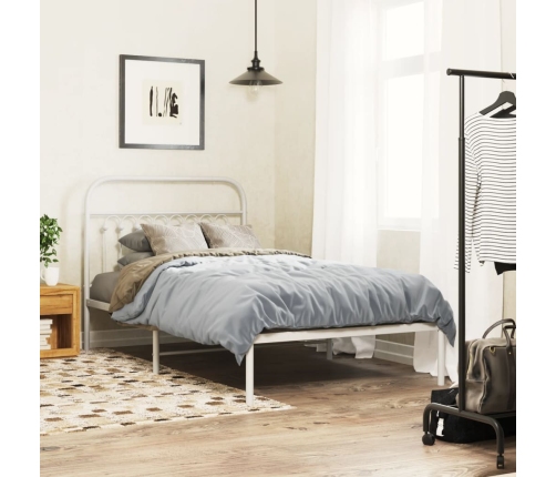 Estructura cama sin colchón con cabecero metal blanco 100x190cm