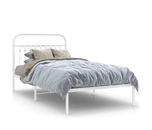 Estructura cama sin colchón con cabecero metal blanco 100x190cm