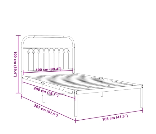 Estructura cama sin colchón con cabecero metal blanco 100x200cm