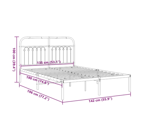 Estructura cama sin colchón con cabecero metal blanco 135x190cm