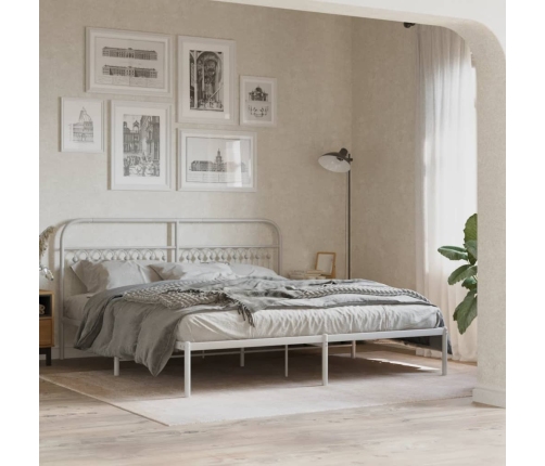 Estructura de cama de metal con cabecero blanco 183x203 cm