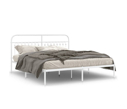 Estructura de cama de metal con cabecero blanco 183x203 cm