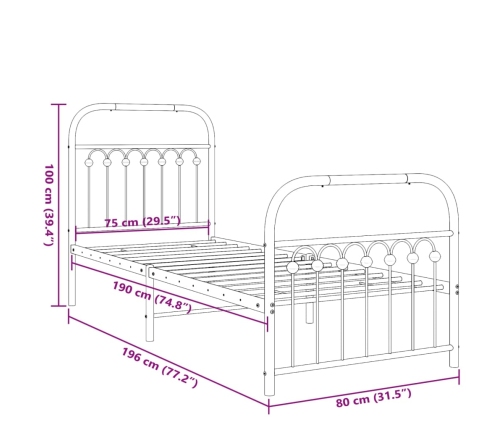 Estructura cama sin colchón con estribo metal blanco 75x190 cm