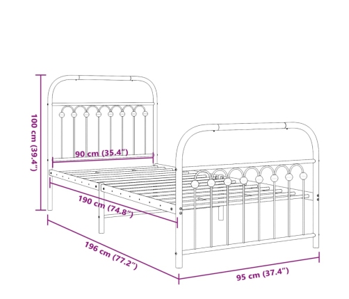 Estructura cama sin colchón con estribo metal blanco 90x190 cm