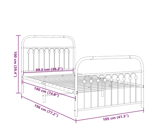 vidaXL Estructura cama metal cabecero y estribo blanca 100x190 cm