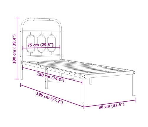 Estructura cama sin colchón con cabecero metal negro 75x190 cm