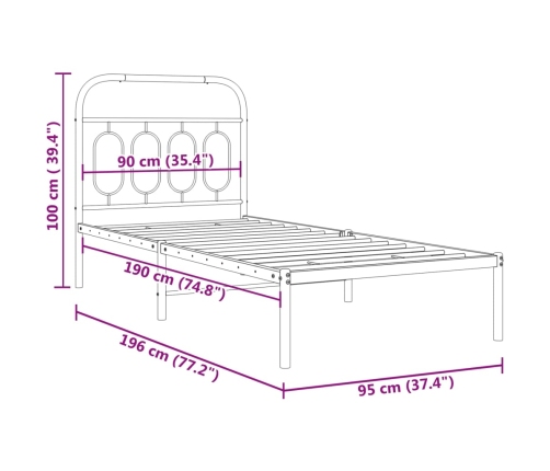 Estructura cama sin colchón con cabecero metal negro 90x190 cm