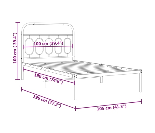 Estructura cama sin colchón con cabecero metal negro 100x190 cm