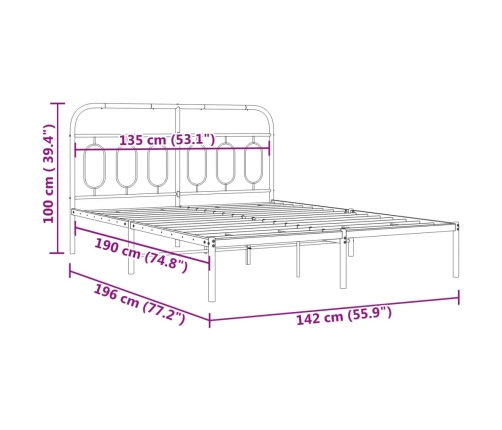 Estructura cama sin colchón con cabecero metal negro 135x190 cm