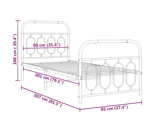 Estructura cama sin colchón con estribo metal negro 90x200 cm