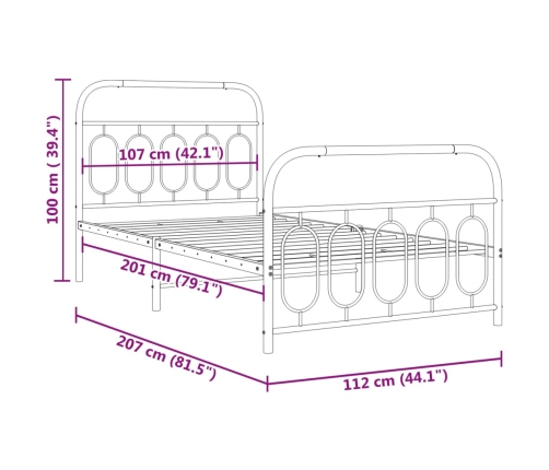 Estructura cama sin colchón con estribo metal negro 107x203 cm