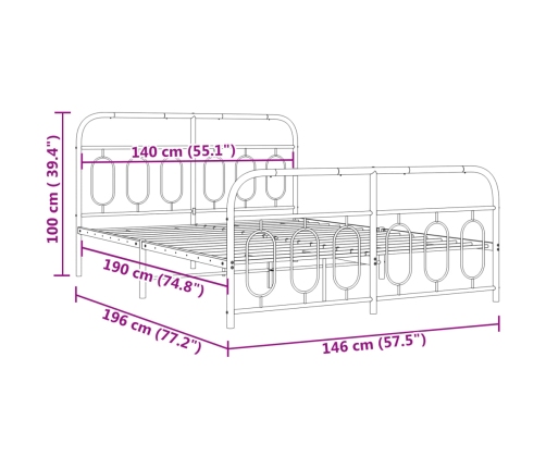 Estructura cama sin colchón con estribo metal negro 140x190 cm