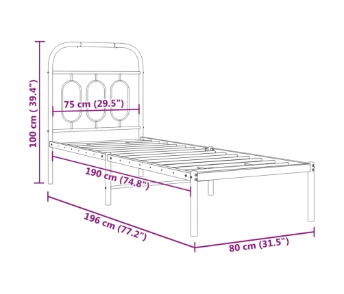 Estructura cama sin colchón con cabecero metal blanco 75x190 cm