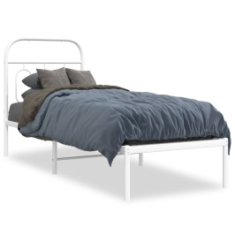 Estructura cama sin colchón con cabecero metal blanco 75x190 cm