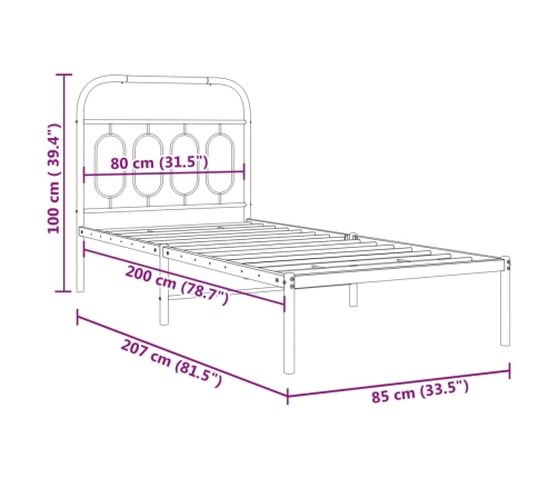 Estructura cama sin colchón con cabecero metal blanco 80x200 cm