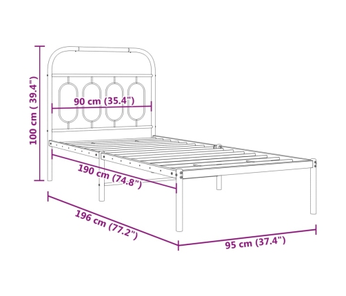 Estructura cama sin colchón con cabecero metal blanco 90x190 cm