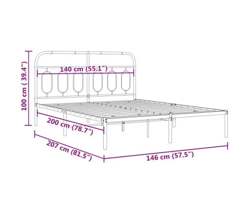 Estructura cama sin colchón con cabecero metal blanco 140x200cm