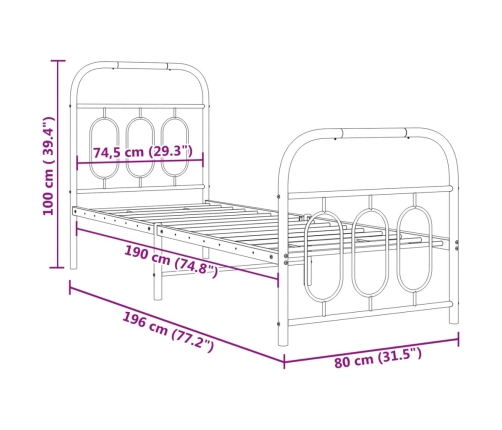 Estructura cama sin colchón con estribo metal blanco 75x190 cm