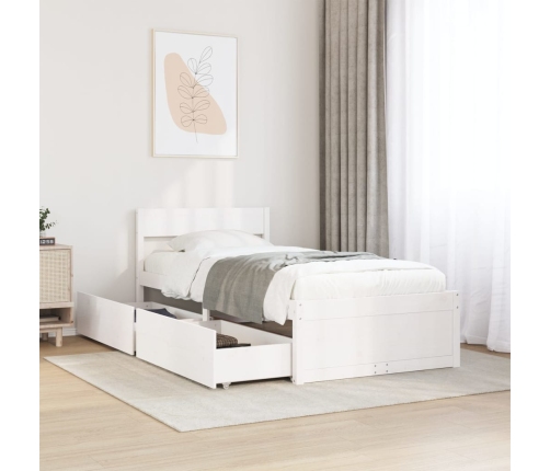 Estructura de cama sin colchón madera maciza blanca 75x190 cm