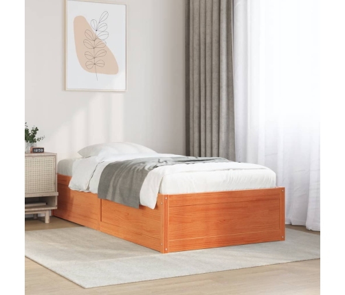 Cama sin colchón madera maciza de pino marrón cera 100x200 cm