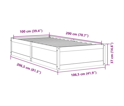 Cama sin colchón madera maciza de pino marrón cera 100x200 cm