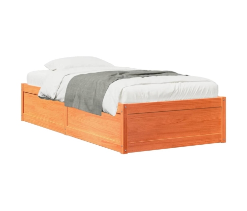 Cama sin colchón madera maciza de pino marrón cera 100x200 cm