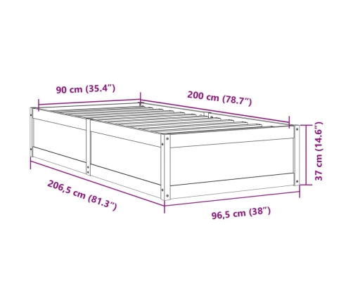 Estructura de cama sin colchón madera maciza de pino 90x200 cm
