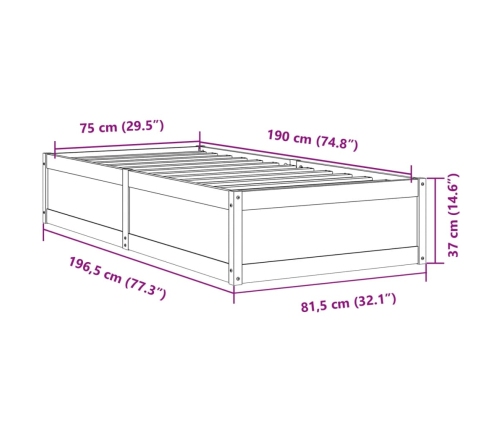 Estructura de cama sin colchón madera maciza pino 75x190 cm