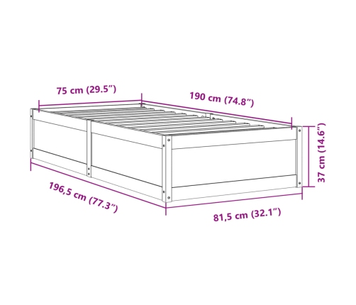 Estructura de cama sin colchón madera maciza blanca 75x190 cm