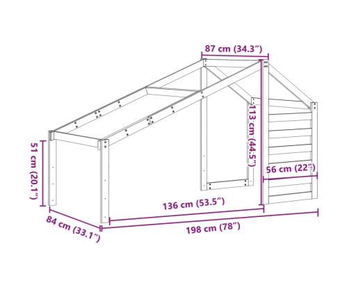 Techo de cama infantil madera maciza pino 198x87x113 cm