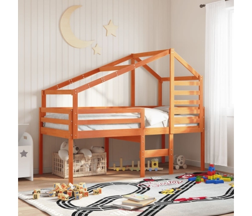 Techo de cama infantil madera maciza pino marrón 198x87x113 cm