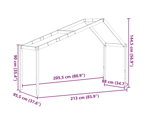 Techo de cama infantil madera maciza pino 213x95,5x144,5 cm