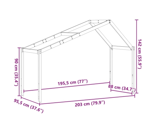 Techo de cama infantil madera maciza pino 203x95,5x142 cm