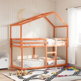 Techo de cama infantil madera maciza marrón 203x80,5x142 cm