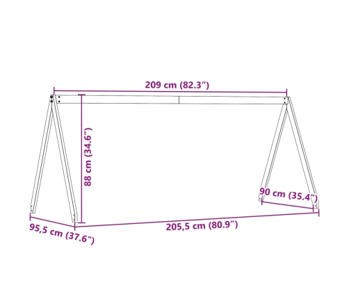 Techo de cama infantil madera maciza pino 209x95,5x88 cm