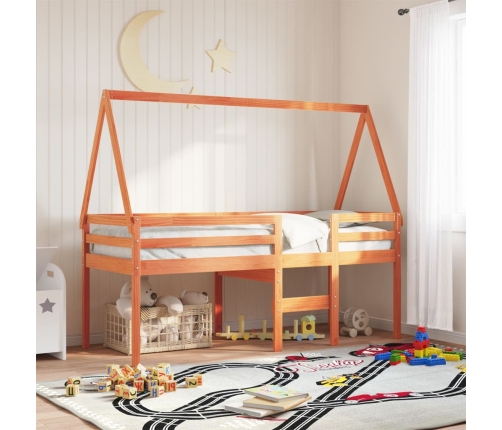 Techo de cama infantil madera maciza pino marrón 209x95,5x88 cm