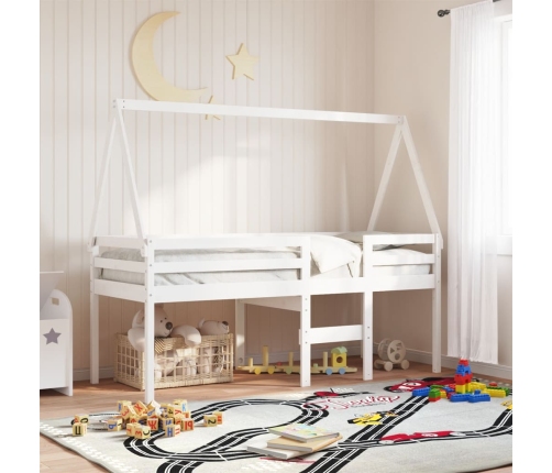 Techo de cama infantil madera maciza blanco 209x85,5x88 cm