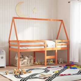 Techo de cama infantil madera maciza pino marrón 199x95,5x88 cm