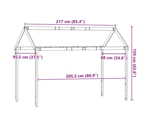 Techo de cama infantil madera maciza pino 217x95,5x159 cm