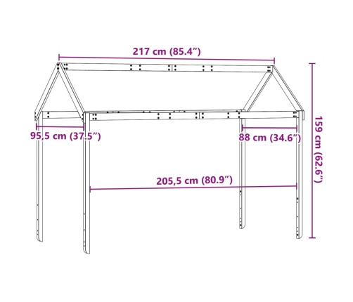 Techo de cama infantil madera maciza blanco 217x95,5x159 cm