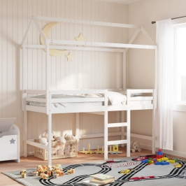 Techo de cama infantil madera maciza blanco 217x95,5x159 cm