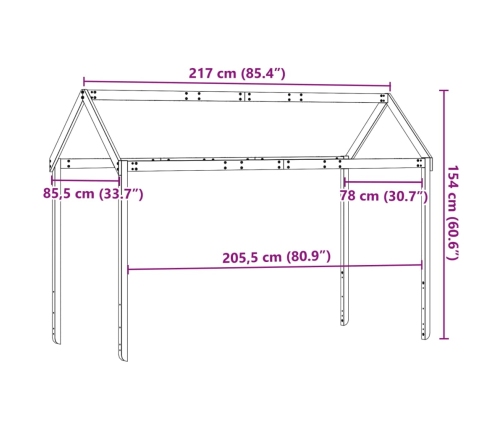 Techo de cama infantil madera maciza pino 217x85,5x154 cm