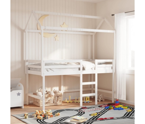 Techo de cama infantil madera maciza blanco 217x85,5x154 cm