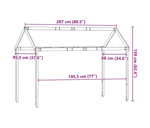 Techo de cama infantil madera maciza blanco 207x95,5x159 cm