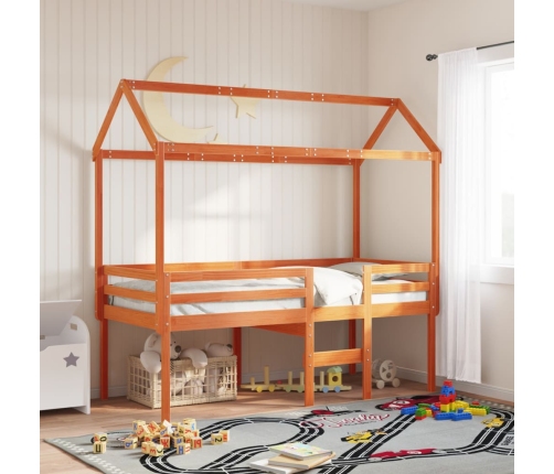 Techo de cama infantil madera maciza marrón 207x80,5x151,5 cm