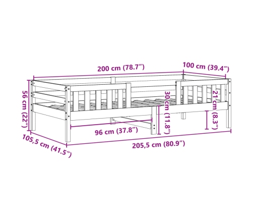 Estructura de cama sin colchón madera maciza de pino 100x200 cm