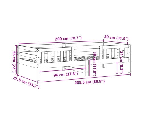 Cama sin colchón madera maciza de pino blanca 80x200 cm