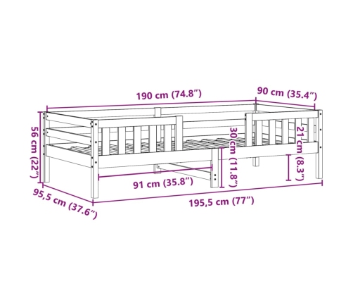 Estructura de cama sin colchón madera maciza marrón 90x190 cm